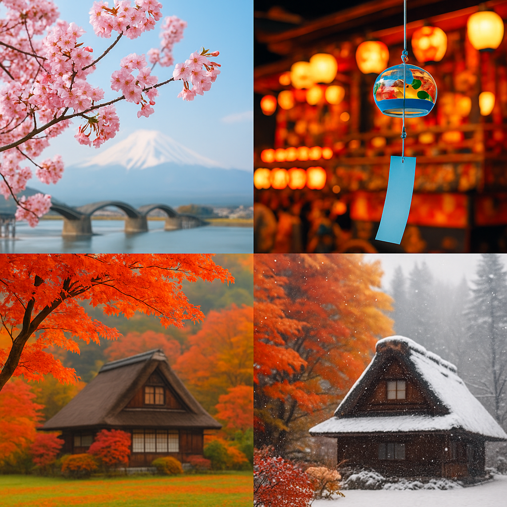 日本の四季 ― 春夏秋冬の美 桜・花火・紅葉・雪景色が四季の移ろいを表現する日本の風景