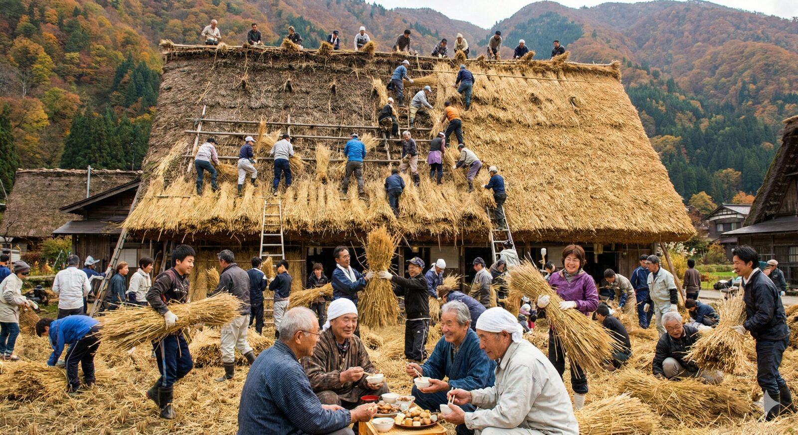 【精神性と絆】「結（ゆい）」が支える屋根の葺き替え｜数百人が集まる相互扶助の伝統｜2026年最新
