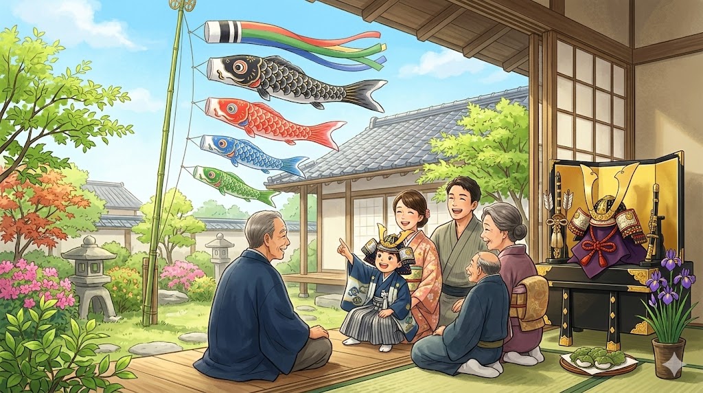 childrens-day-japan-koinobori-kabuto-family - 日本文化と伝統の魅力ナビ ― Japanese Heritage Guide