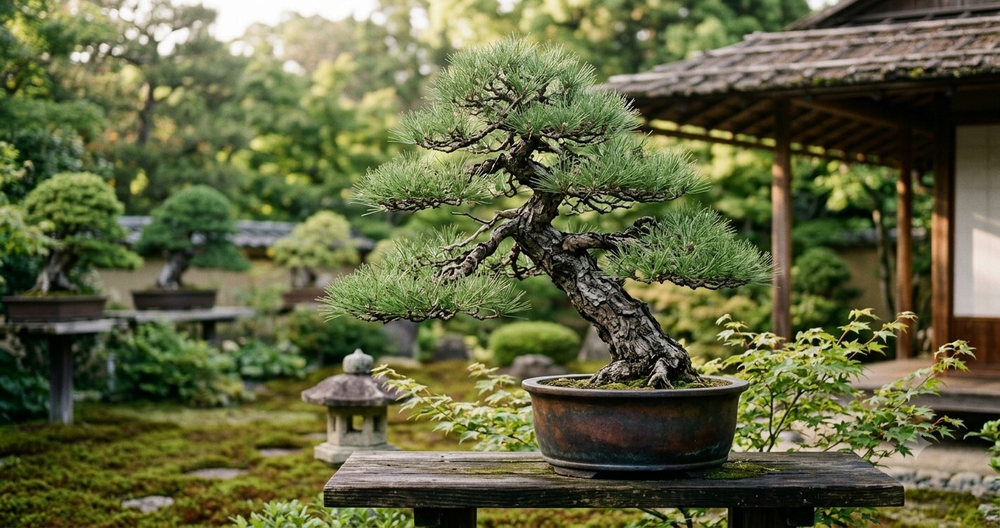 丁寧に管理された松盆栽・日本の伝統的な盆栽の美しさ
