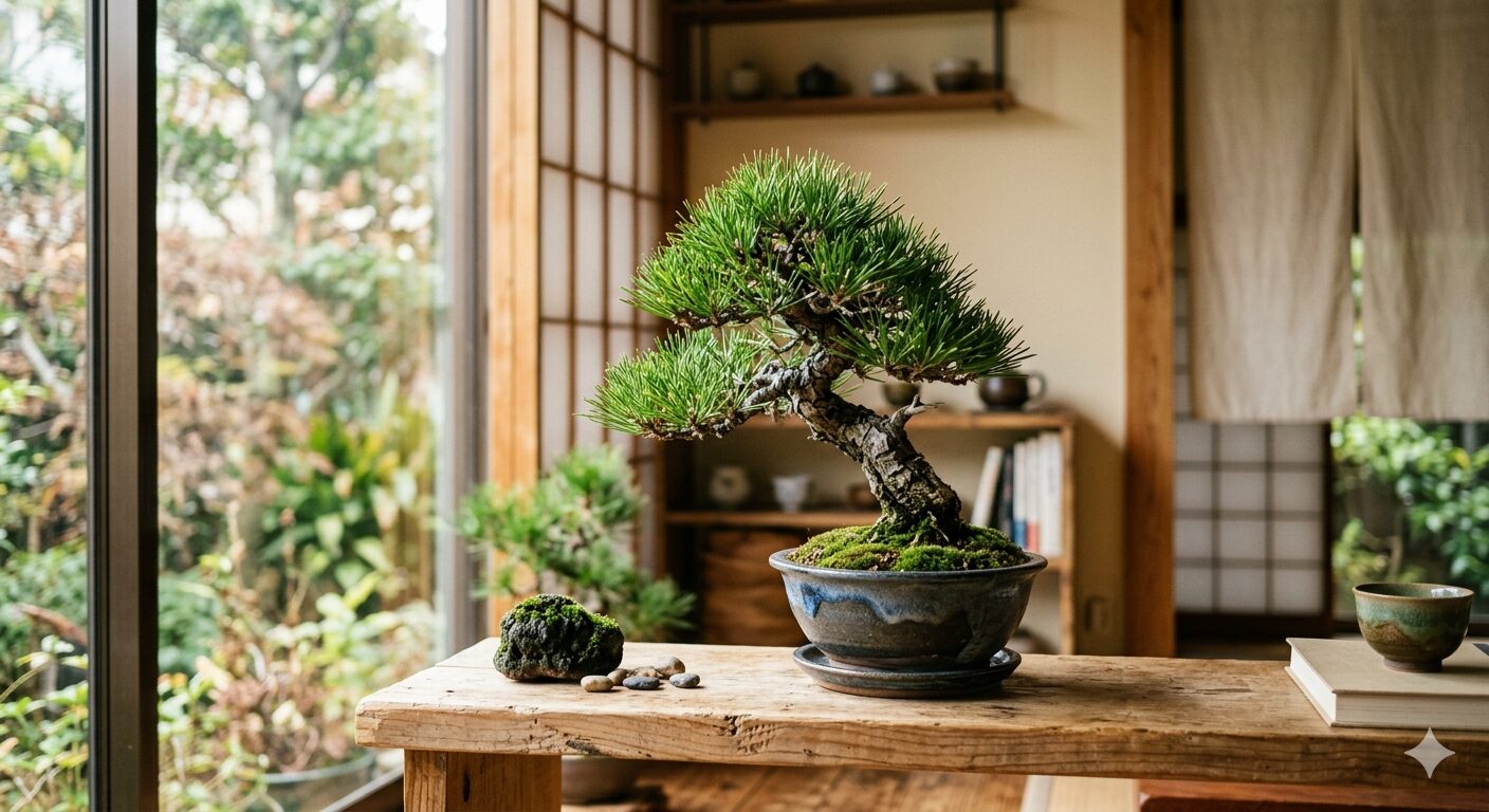 自宅に飾られた小さな盆栽のイメージ