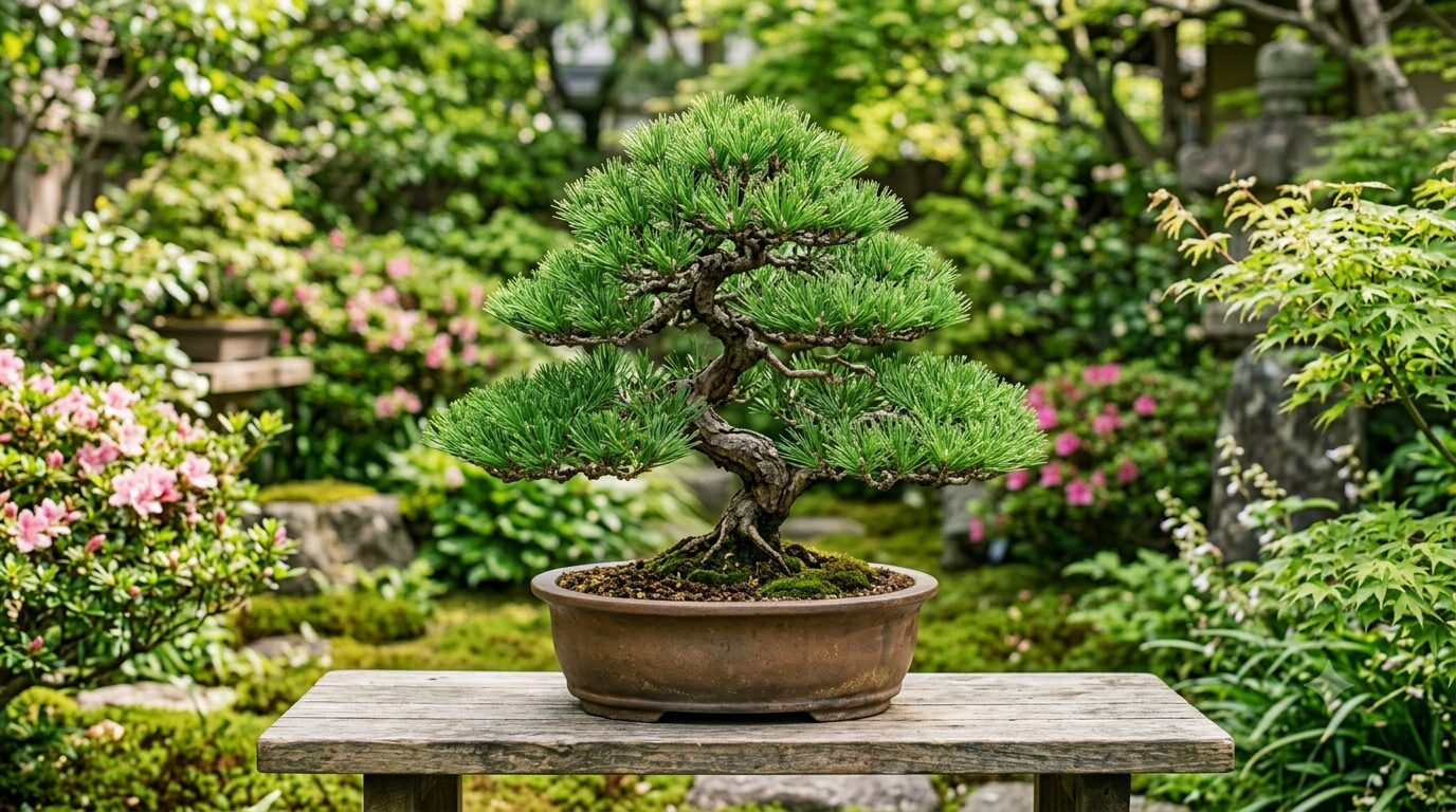 春管理を終えた盆栽の美しい樹形イメージ