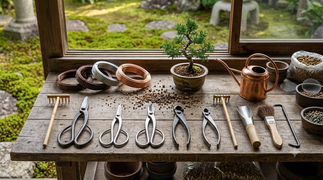 盆栽の年間管理に必要な道具と資材一式