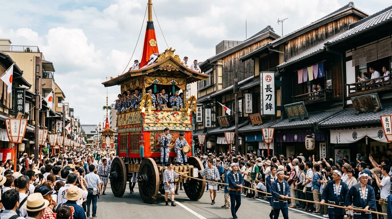 祇園祭 山鉾巡行 長刀鉾と京都の町並み