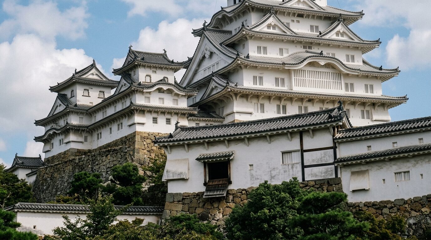 姫路城大天守の壁面に見える石落としのイメージ