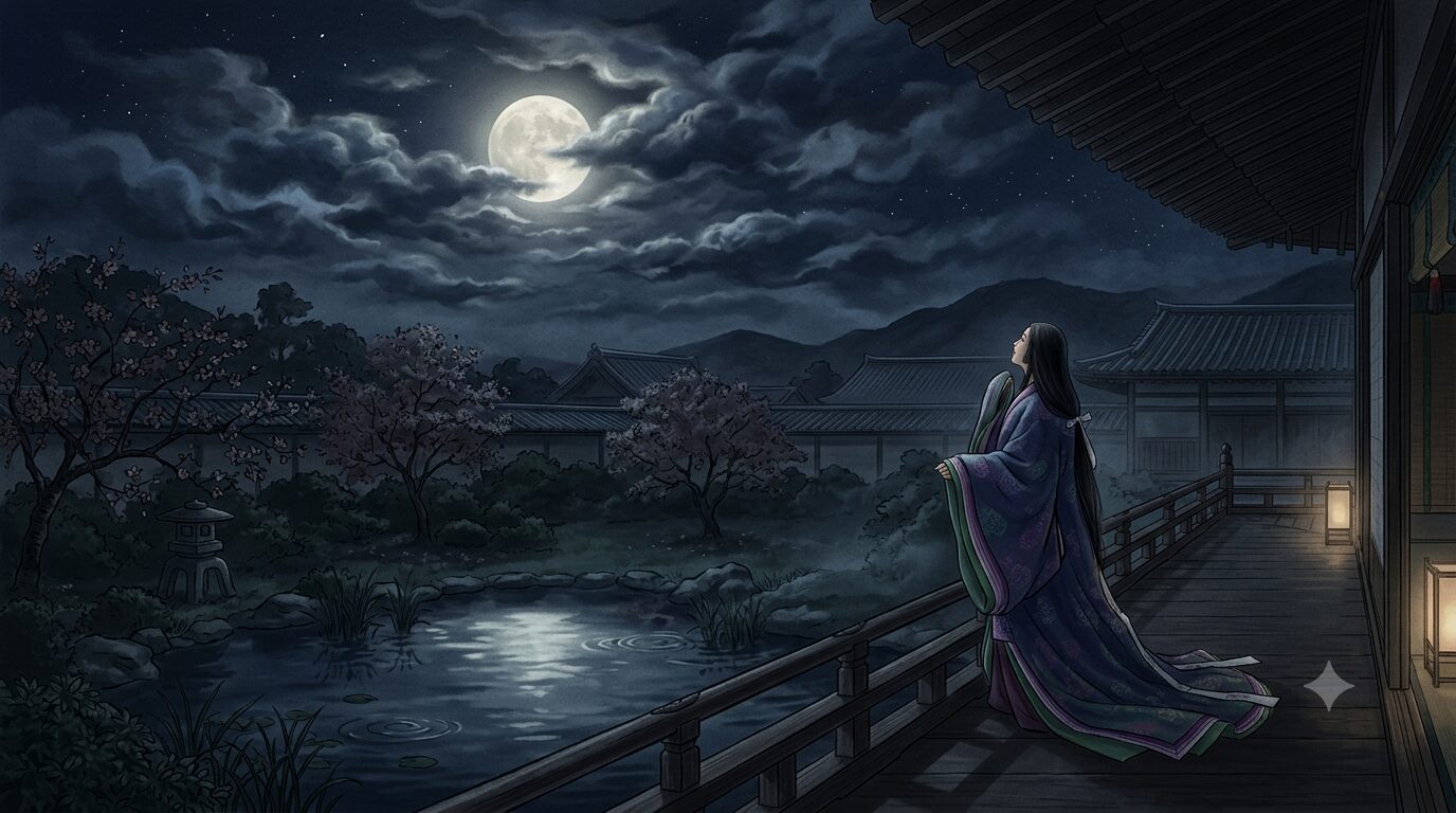 紫式部の歌「めぐり逢ひて」に詠まれた雲隠れする夜半の月のイメージ