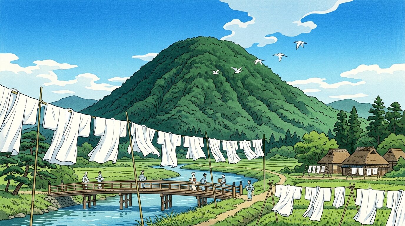 百人一首 夏の歌 白妙の衣と天の香具山 白と青のコントラスト