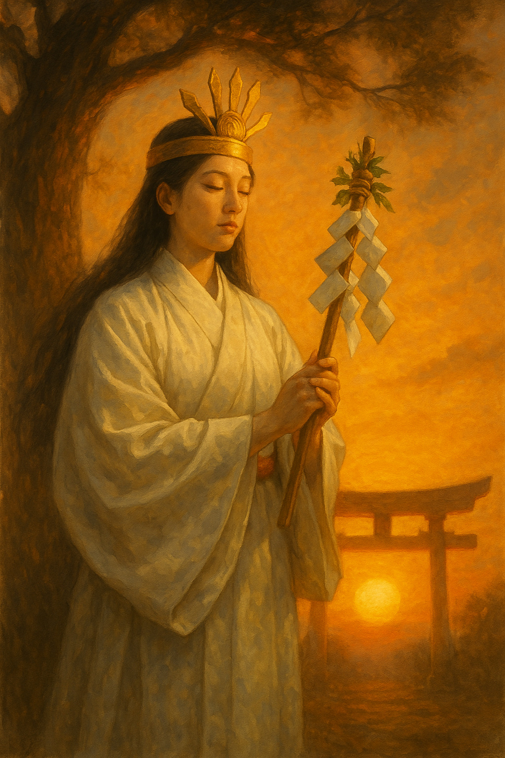 天照大神と天岩戸神話の象徴的な光景 天照大神と天岩戸神話の象徴的な光景