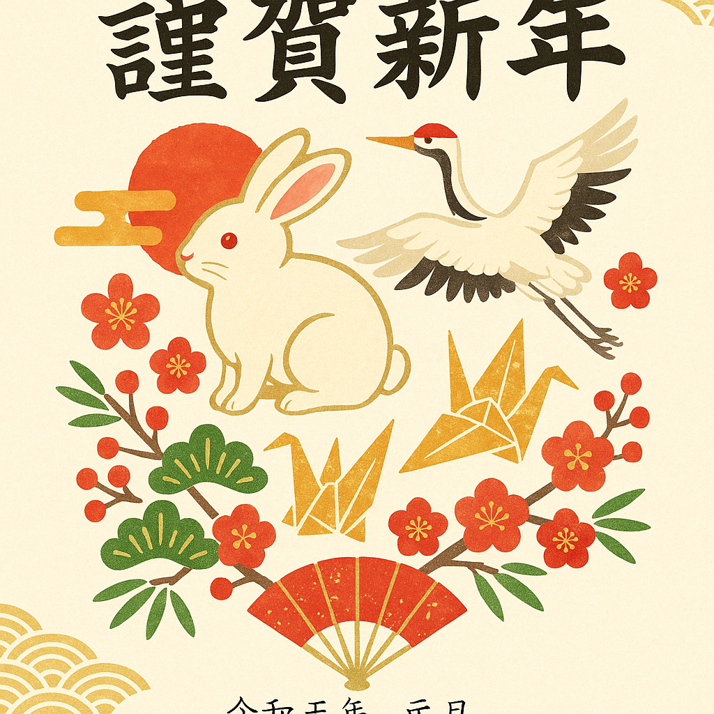 干支と縁起物が描かれた年賀状 干支と縁起物が描かれた年賀状