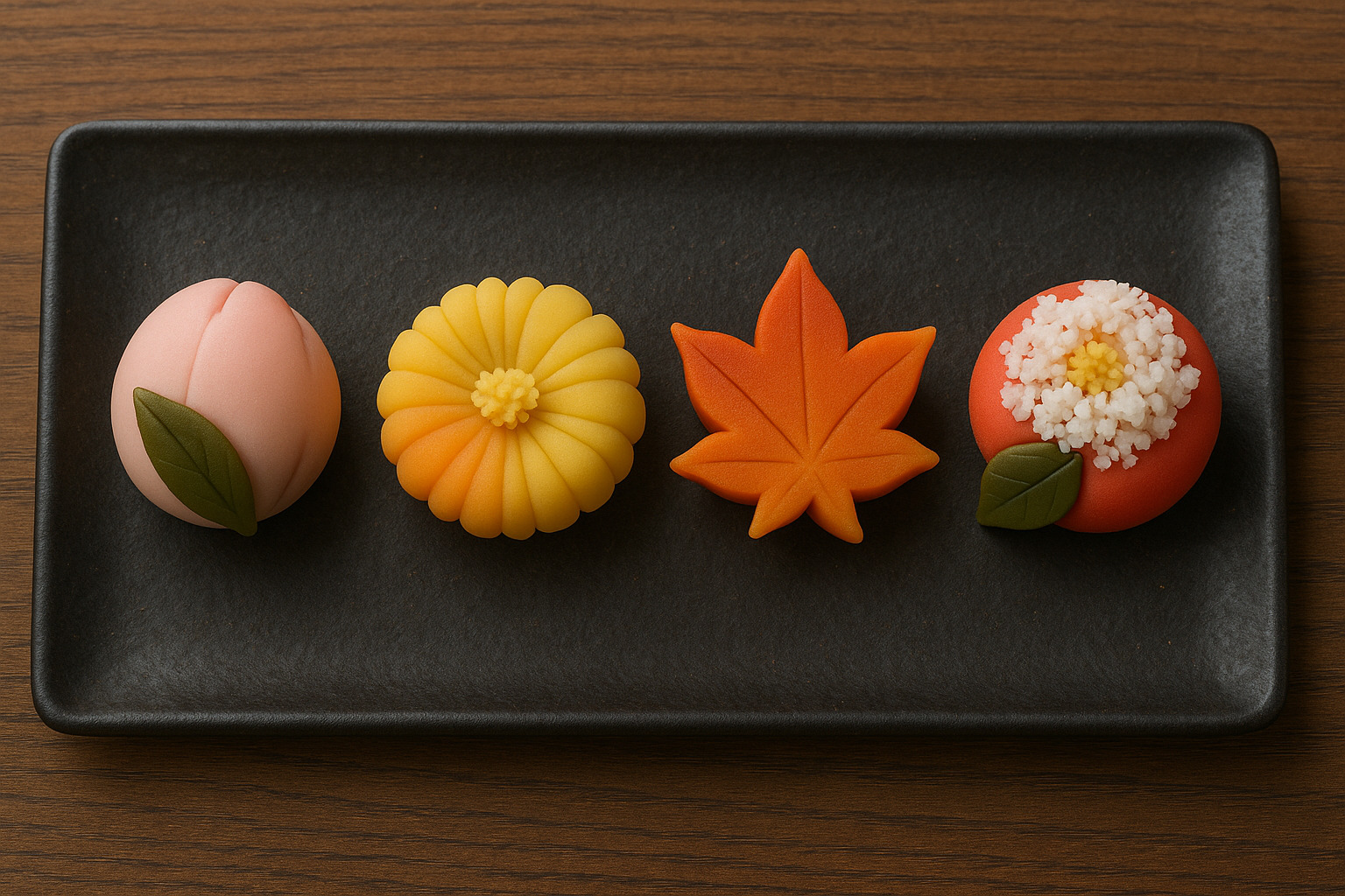 四季の和菓子 ― 桜・菊・紅葉・椿 四季を象徴する和菓子の並び