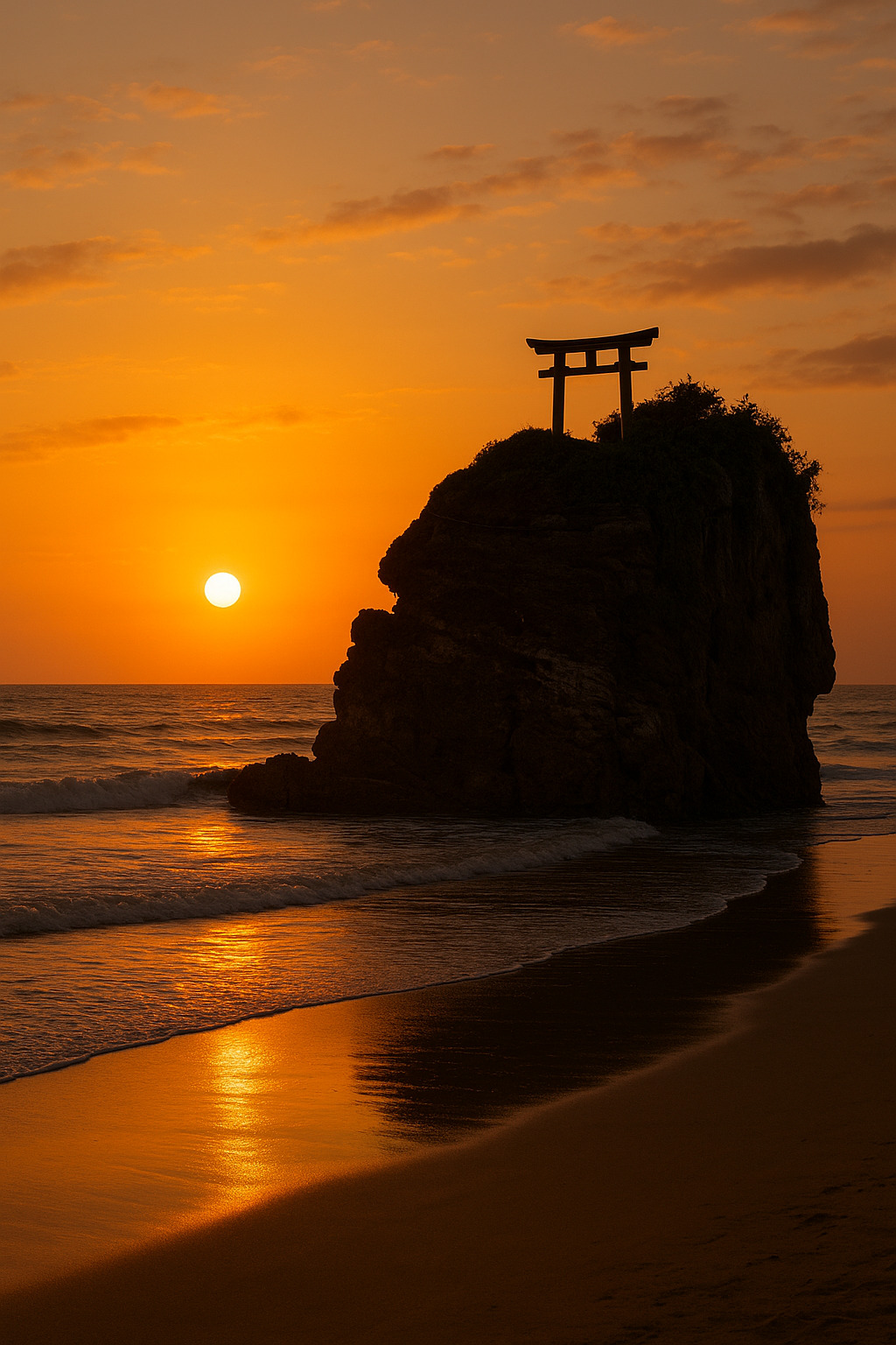 稲佐の浜の夕暮れと弁天島 稲佐の浜の夕暮れと弁天島
