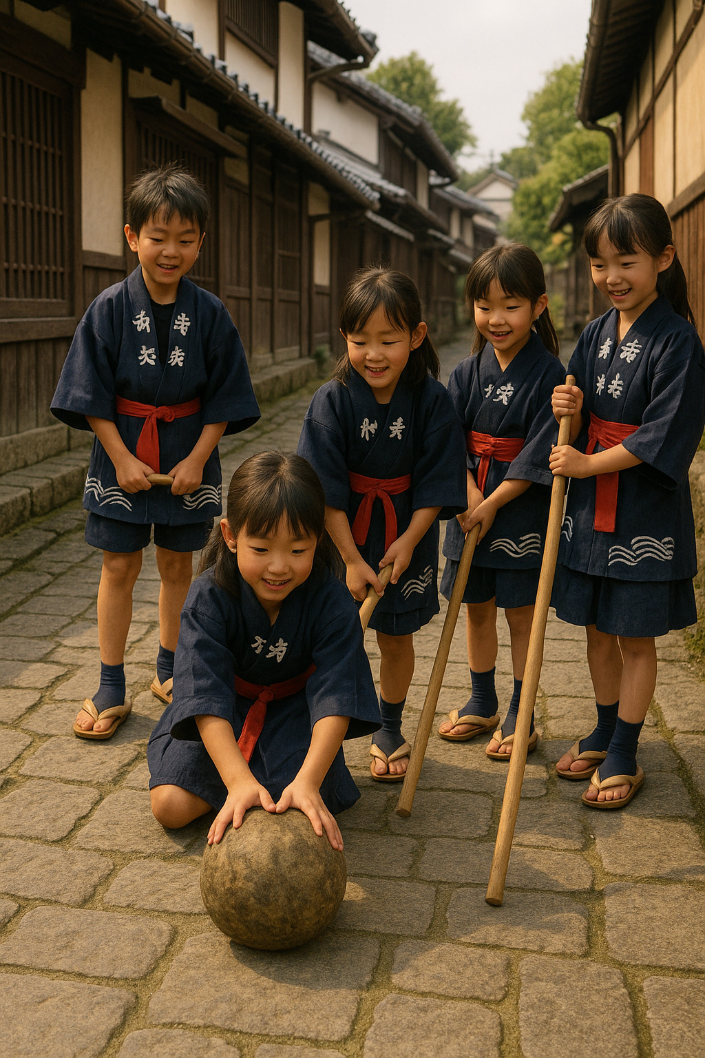 亥の子祭を楽しむ子どもたちの笑顔 亥の子祭で石を転がす子どもたち