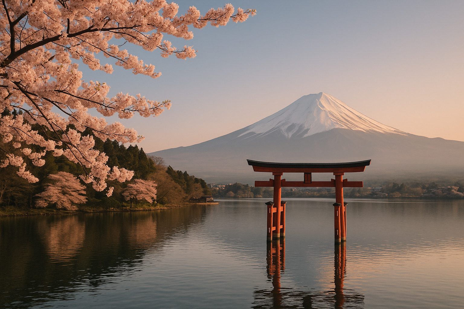 日本の世界遺産 ― 自然と文化の融合(富士山・京都・白川郷) 富士山・京都・白川郷が調和する日本の世界遺産を象徴する風景