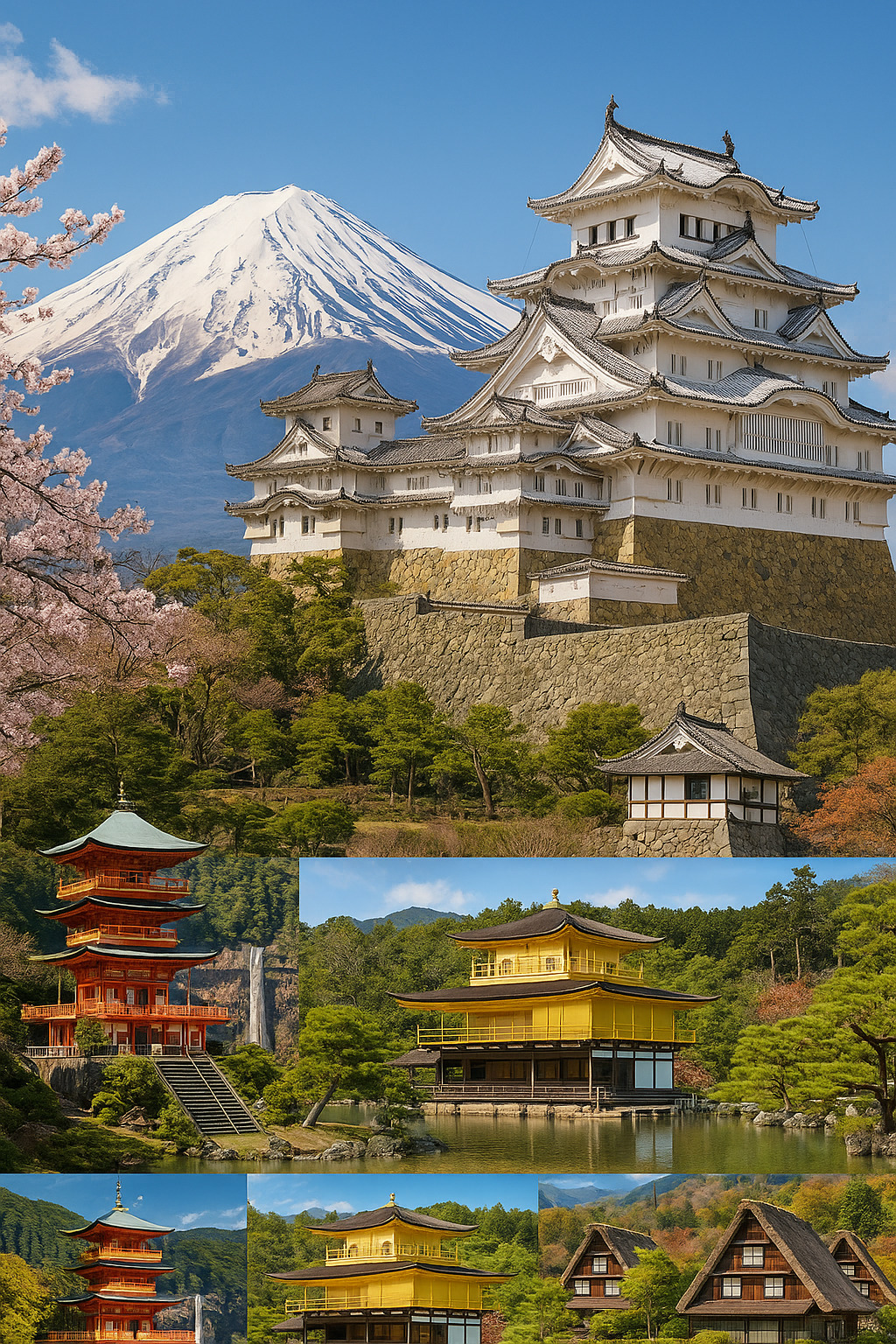 外国人に人気の日本の世界遺産TOP10 ― 富士山・姫路城 富士山と姫路城が並ぶ日本の世界遺産ランキングイメージ