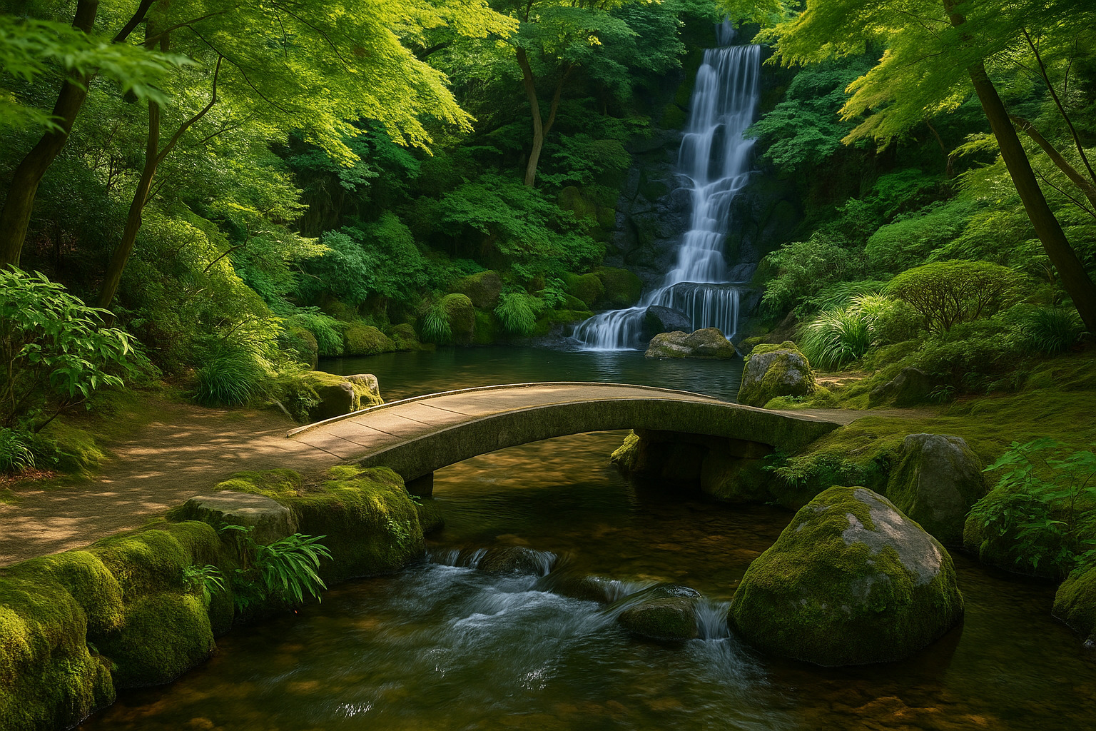 水音と木陰が心地よい夏の日本庭園