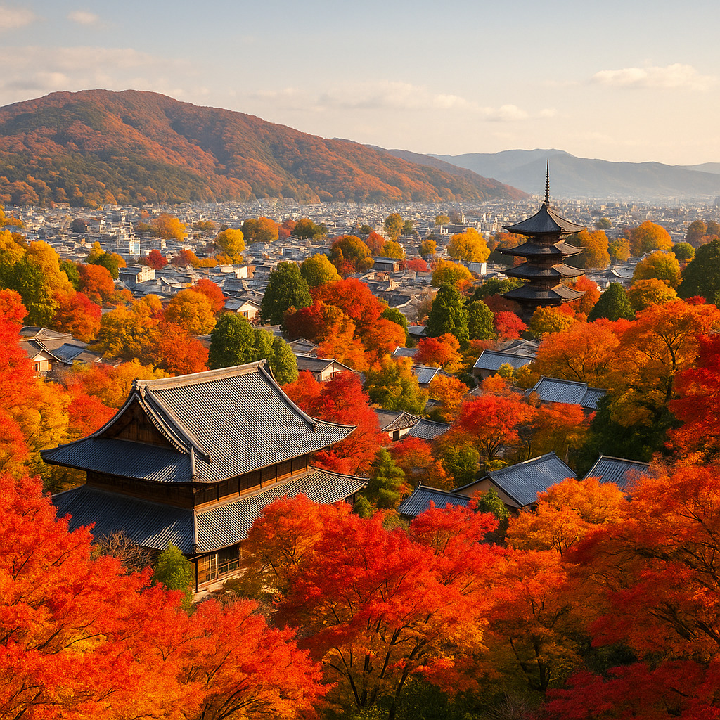 東山の紅葉に包まれる古都・京都 ― 千年の都が秋色に染まる瞬間