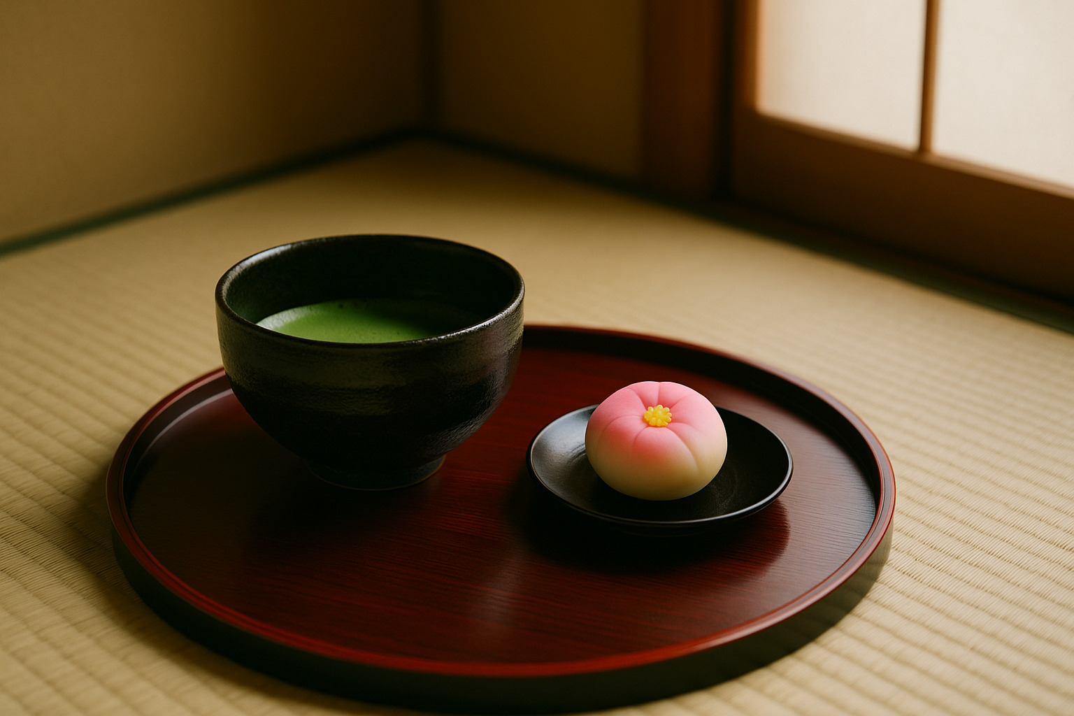 抹茶と上生菓子の静寂な茶席 抹茶と上生菓子の静寂な茶席
