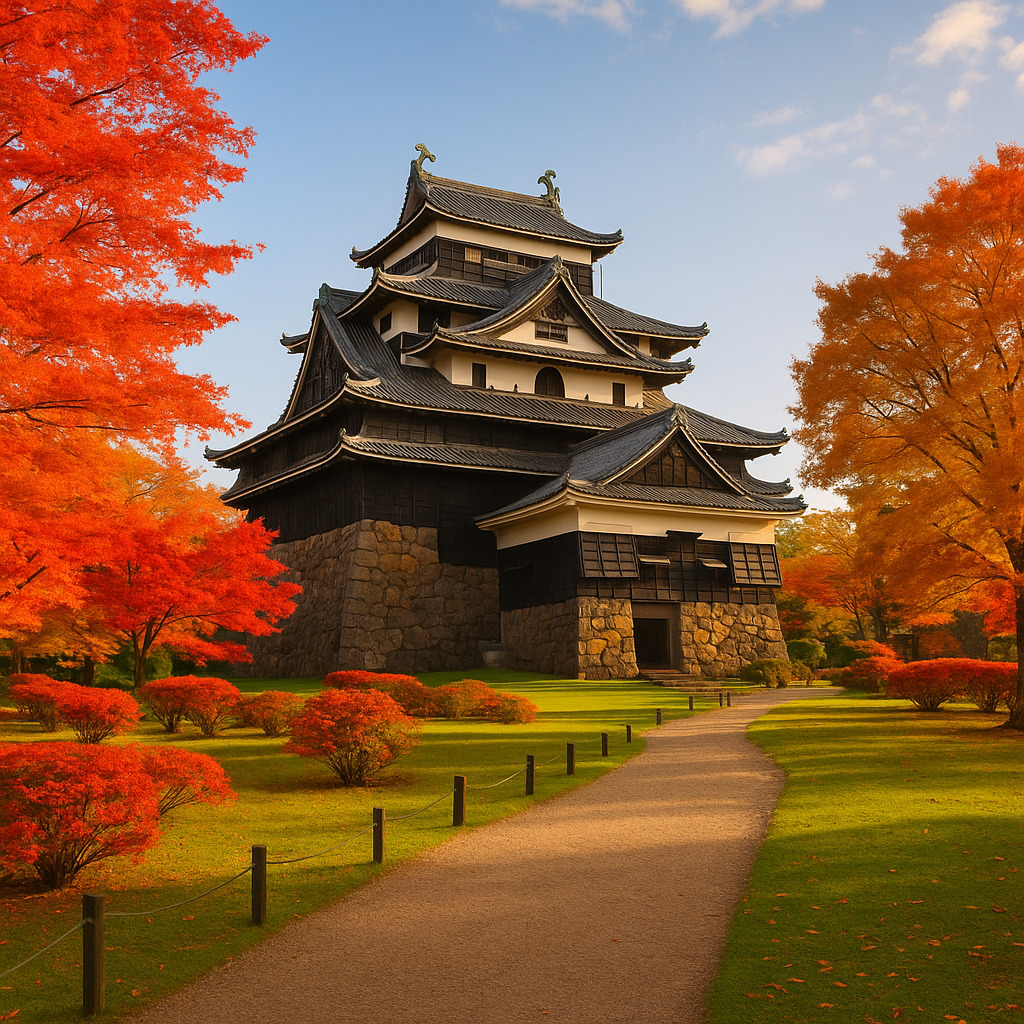 紅葉に包まれた松江城と城山公園 ― 秋色に染まる古都の風情
