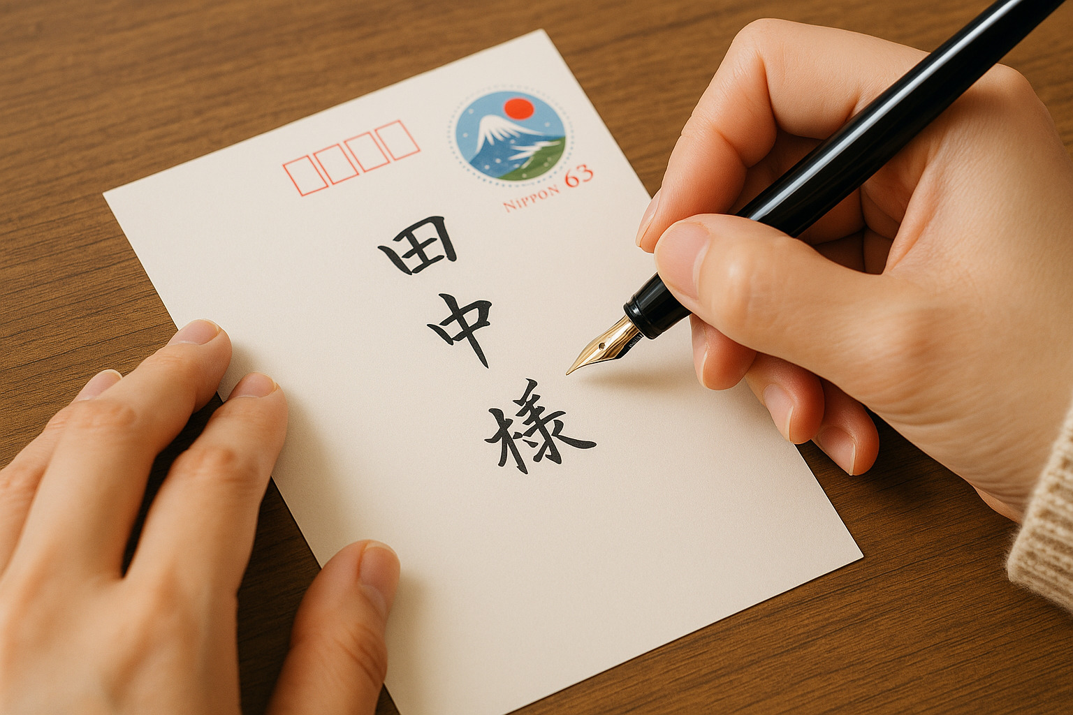 年賀状の宛名を書く手元 年賀状の宛名を書く手元