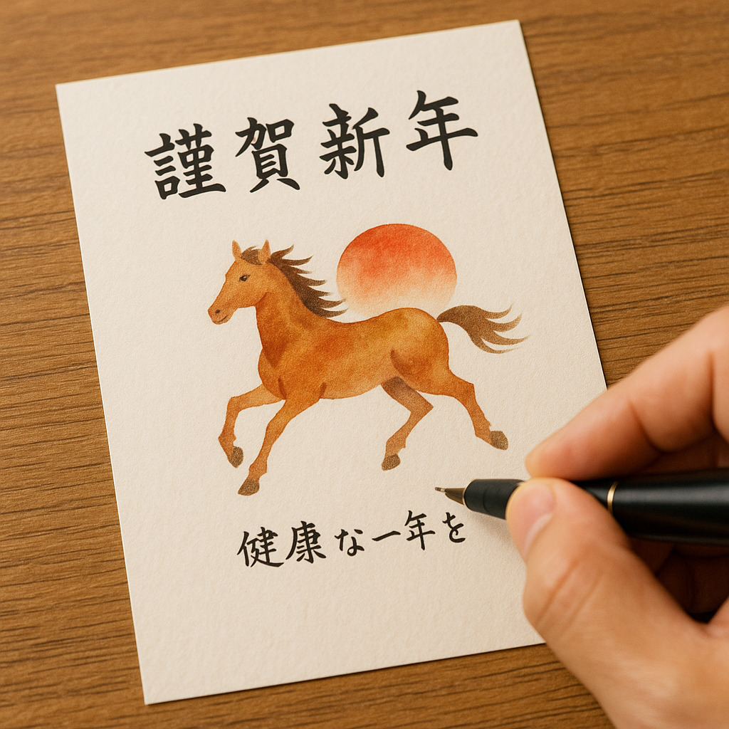 干支ひのえうまを描いた謹賀新年の年賀状 干支ひのえうまを描いた謹賀新年の年賀状