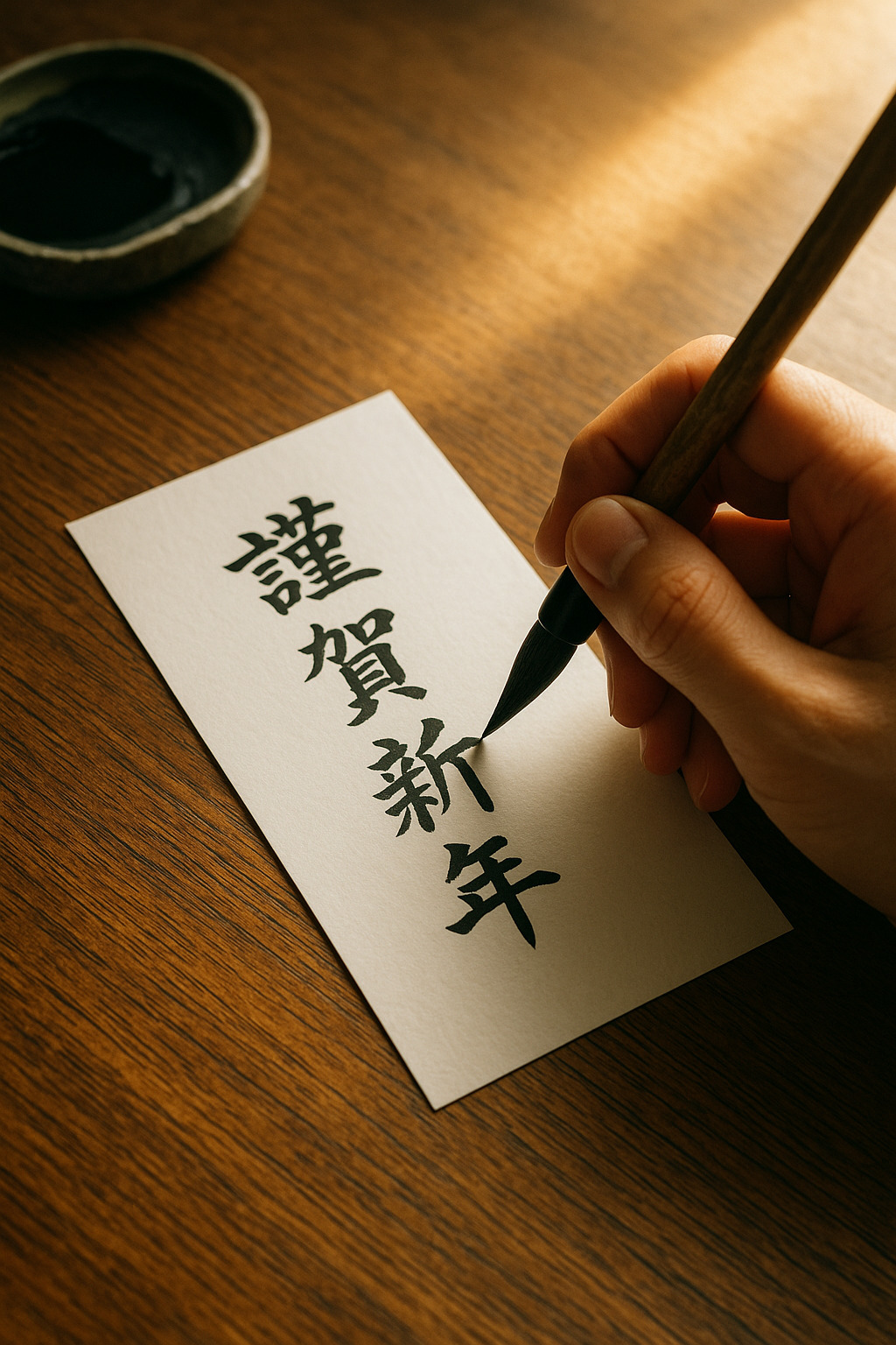 筆で年賀状を書く静かな手元 筆で年賀状を書く静かな手元