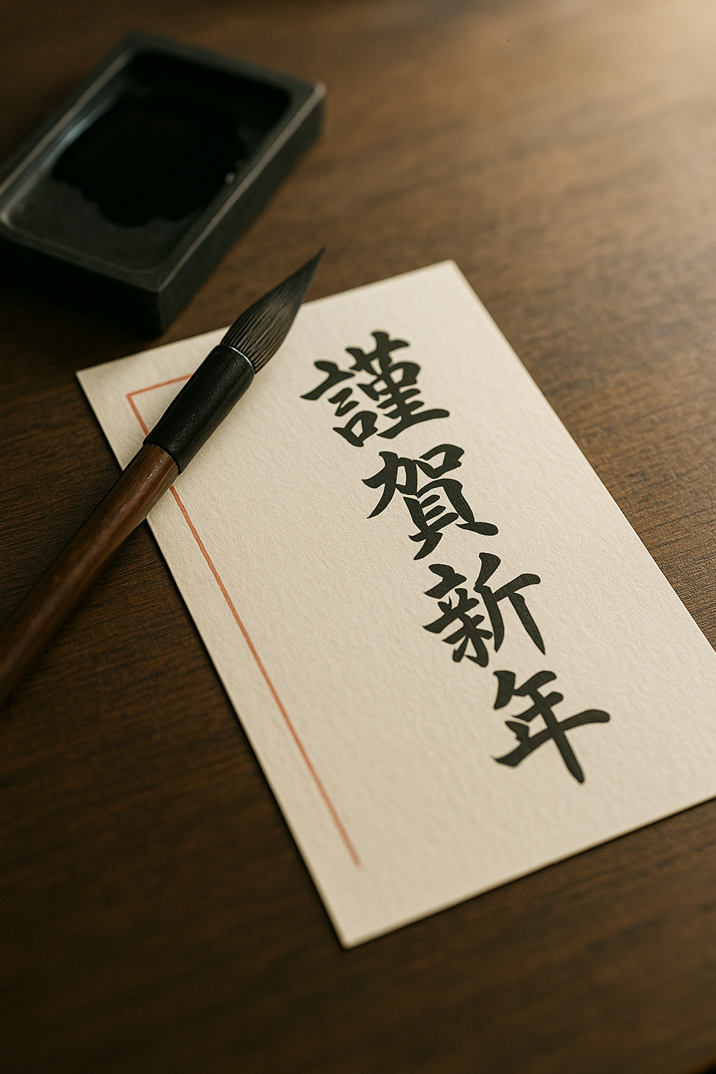 筆と年賀状を書く風景 筆と年賀状を書く風景