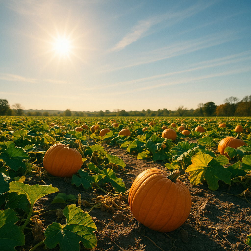 冬の陽光に照らされるかぼちゃ畑 冬の陽光に照らされるかぼちゃ畑