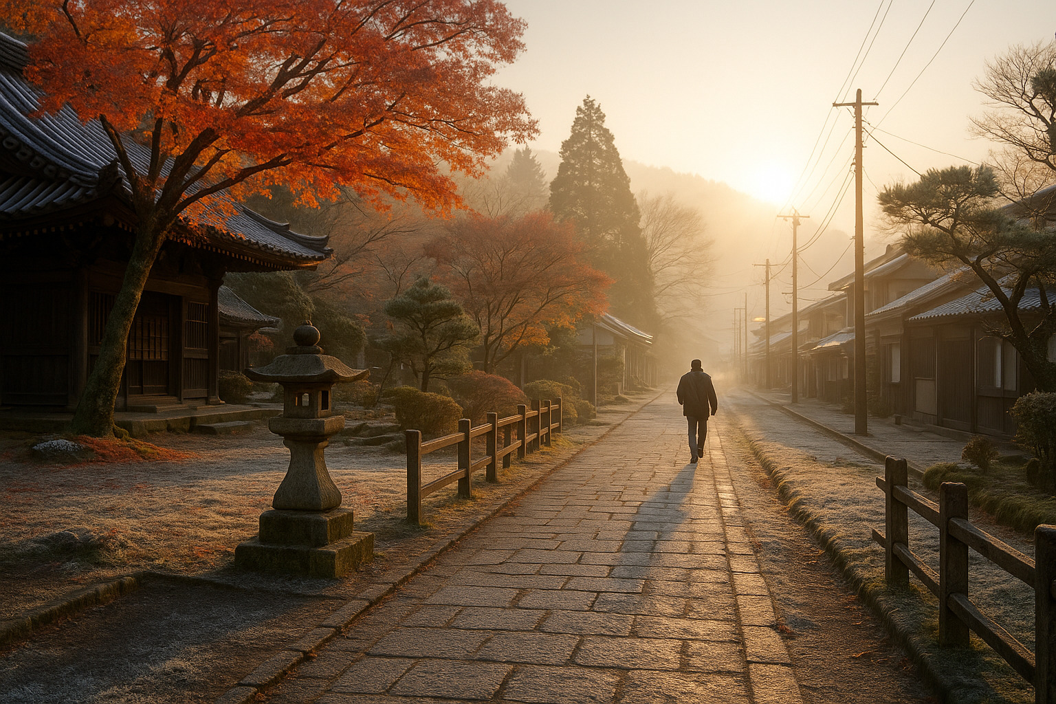 立冬の朝 ― 冷たい空気と朝日の中に冬の訪れを感じる日本の風景