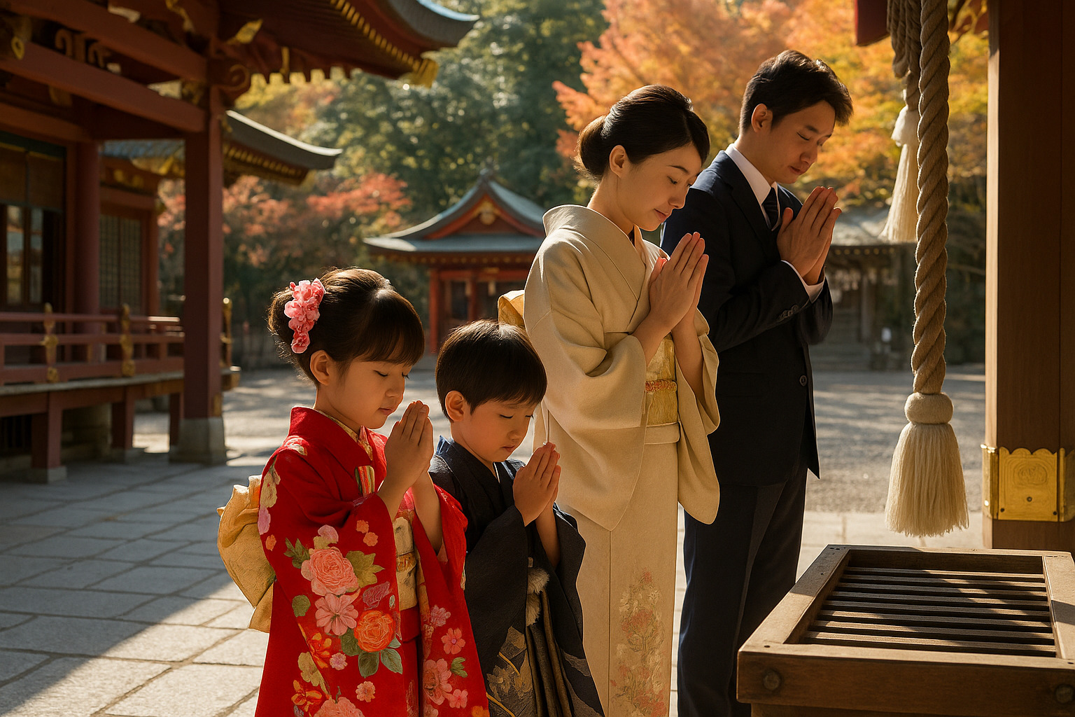 拝殿での「二礼二拍手一礼」 ― 感謝を込めて祈る七五三の参拝