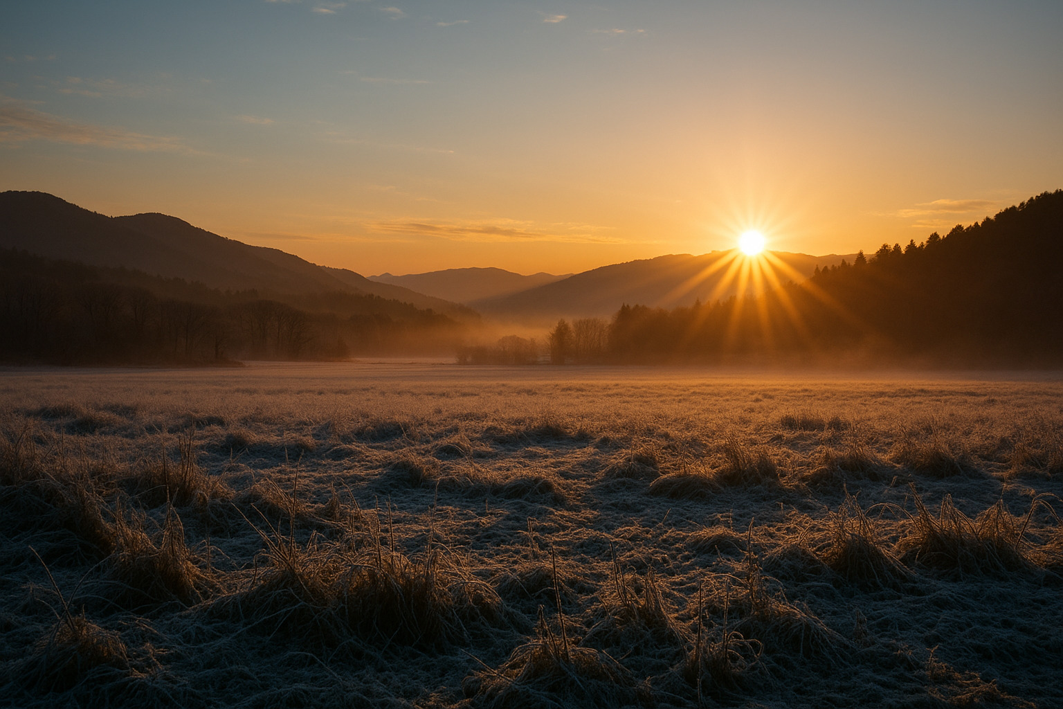 冬至の日の朝日が昇る日本の風景 冬至の日の朝日が昇る日本の風景