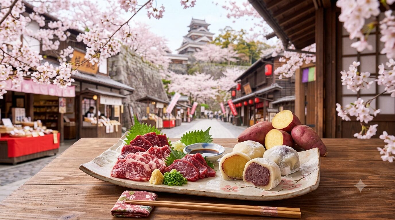 桜の小路 熊本グルメ 馬刺しといきなり団子の盛り合わせ