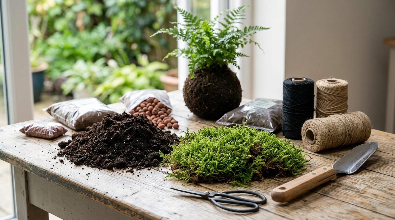 苔玉の作り方材料一式とケト土・ハイゴケのイメージ