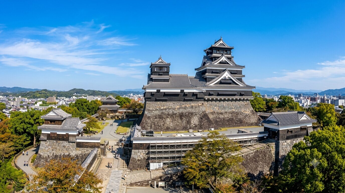 熊本城 天守閣と復興の全景 2026年 大天守・小天守の並び 青空のイメージ