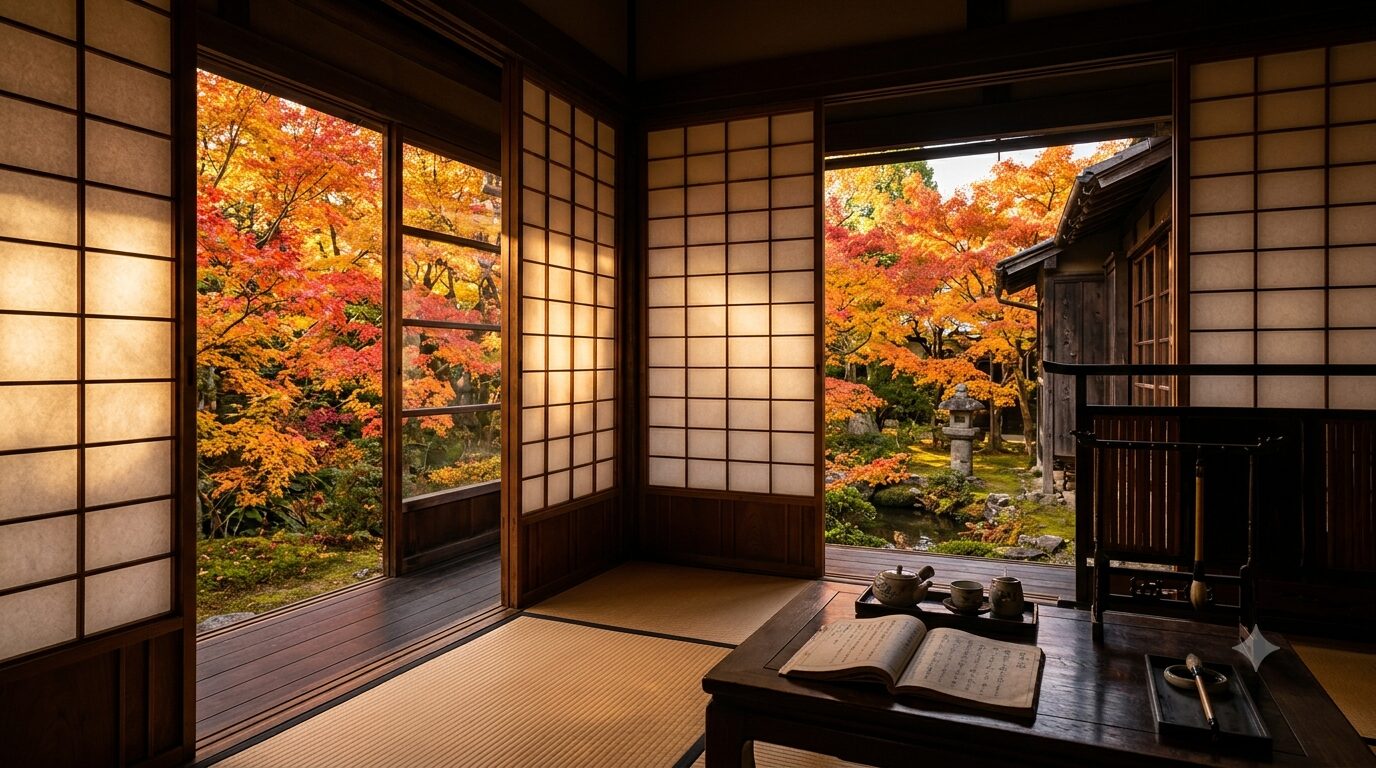 紅葉に包まれる小泉八雲旧居 ― 障子越しに差し込む秋の光