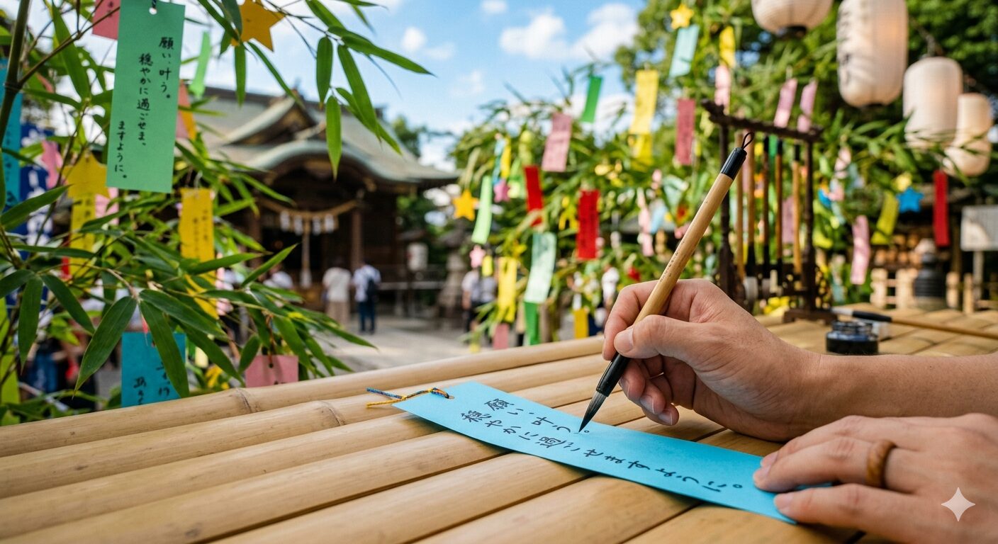 七夕 短冊 筆ペン 縦書き 祈りの作法